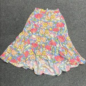 Matilda Jane Ruffle Midi Maxi Floral Boho Feminine Skirt Size Small Tiered Hi Lo